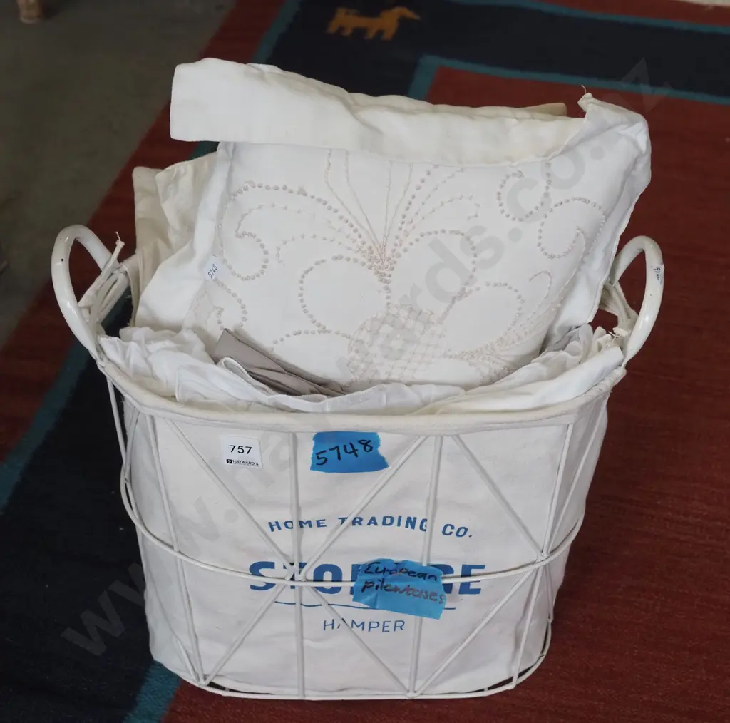 wire basket filled with European cushions and pillow cases Image 1++