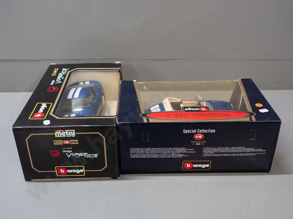 2 Burago 1:18 scale die-cast model cars in original boxes - 1961 Porsche Cabriolet 356B & 1996 Dodge Viper GTS Coupe - Image 1++