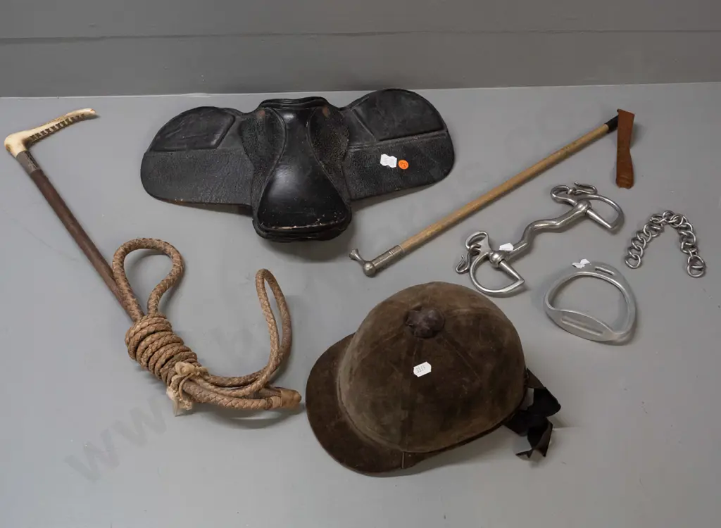 assorted child's horse riding items - saddle, vintage decorative riding hat made in England for Ballantynes Chch & Image 1++