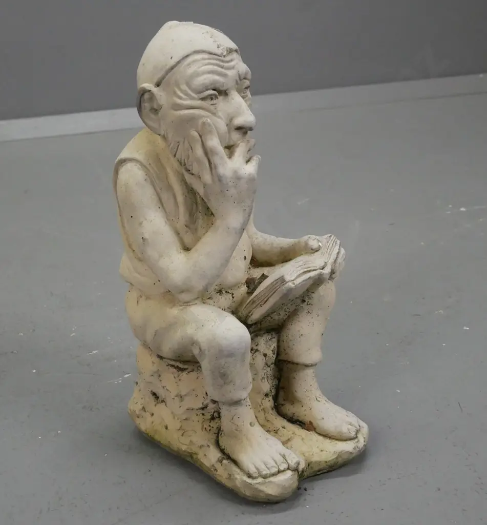 Cast concrete garden ornament, reading gnome H310 Image 1++