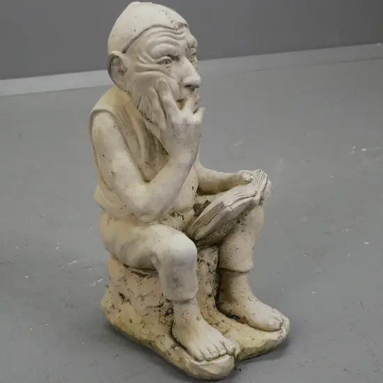 Cast concrete garden ornament, reading gnome H310