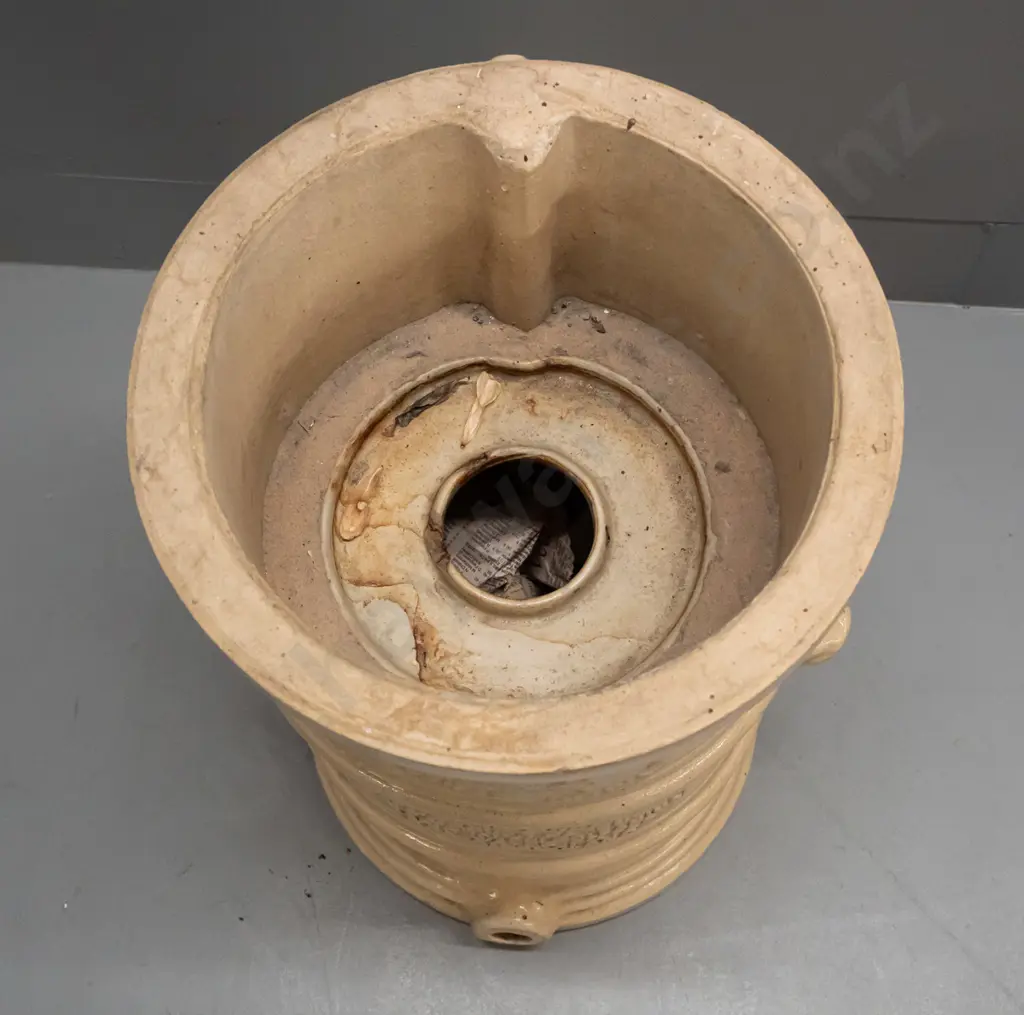 vintage Cheavins stoneware part water filter with lion's head handles - no lid or fittings H-470 Image 1++