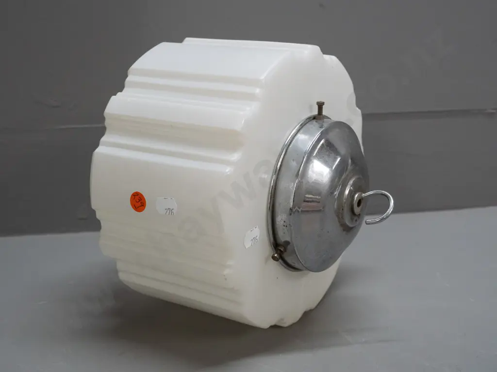 art deco style white and clear glass ceiling light fitting - some dents & corrosion to chrome journal H-230 D-190 Image 1++