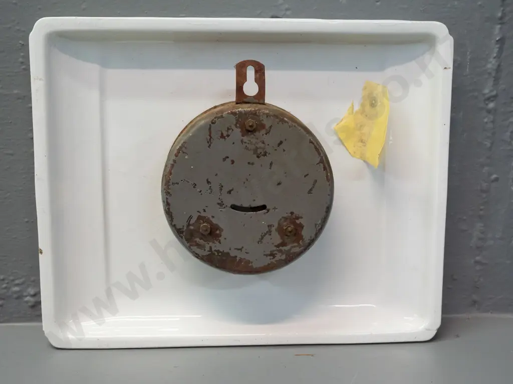 mid-century French porcelain wall clock with wind-up movement - no key, has some crazing, discolouration to hands Image 1++
