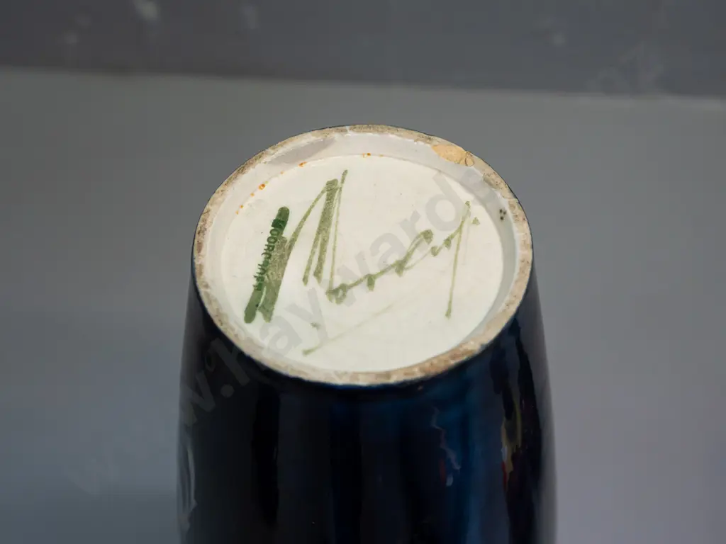 vintage large Moorcroft wisteria pattern vase with green signature on base - small chip to bottom rim, some crazing H275 Image 1++