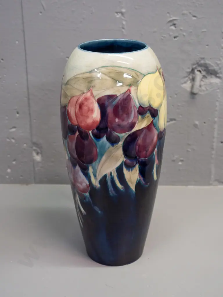 vintage large Moorcroft wisteria pattern vase with green signature on base - small chip to bottom rim, some crazing H275 Image 1++