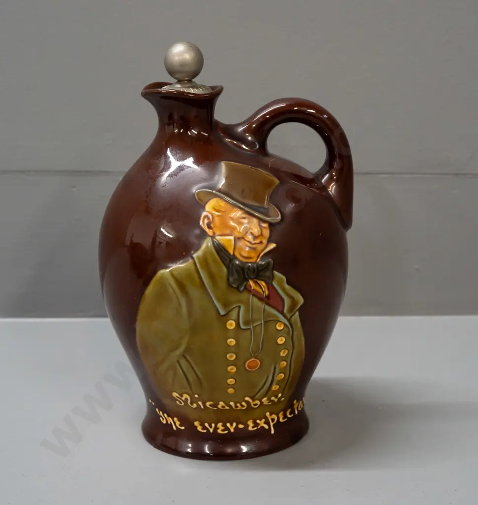 Royal Doulton Kingsware Dickens Micawber / Dewar's Whisky decanter with original metal and cork stopper H-220 Image 1++