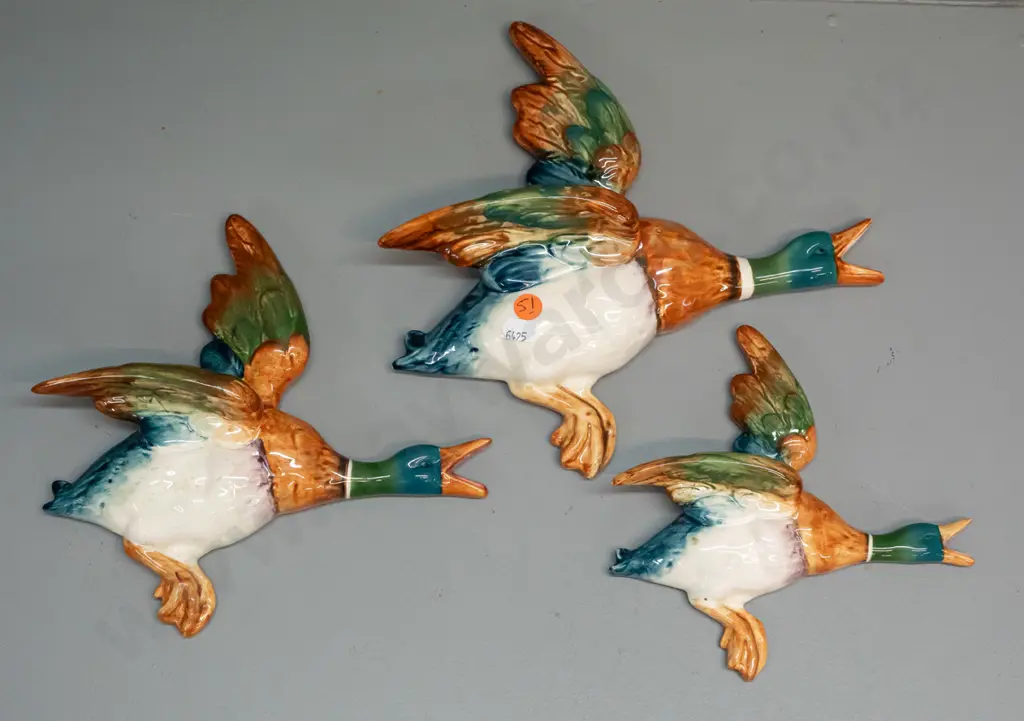 3 Beswick flying ducks - two larger ones have had top wing repaired, small and middle size are pocket vases Image 1++