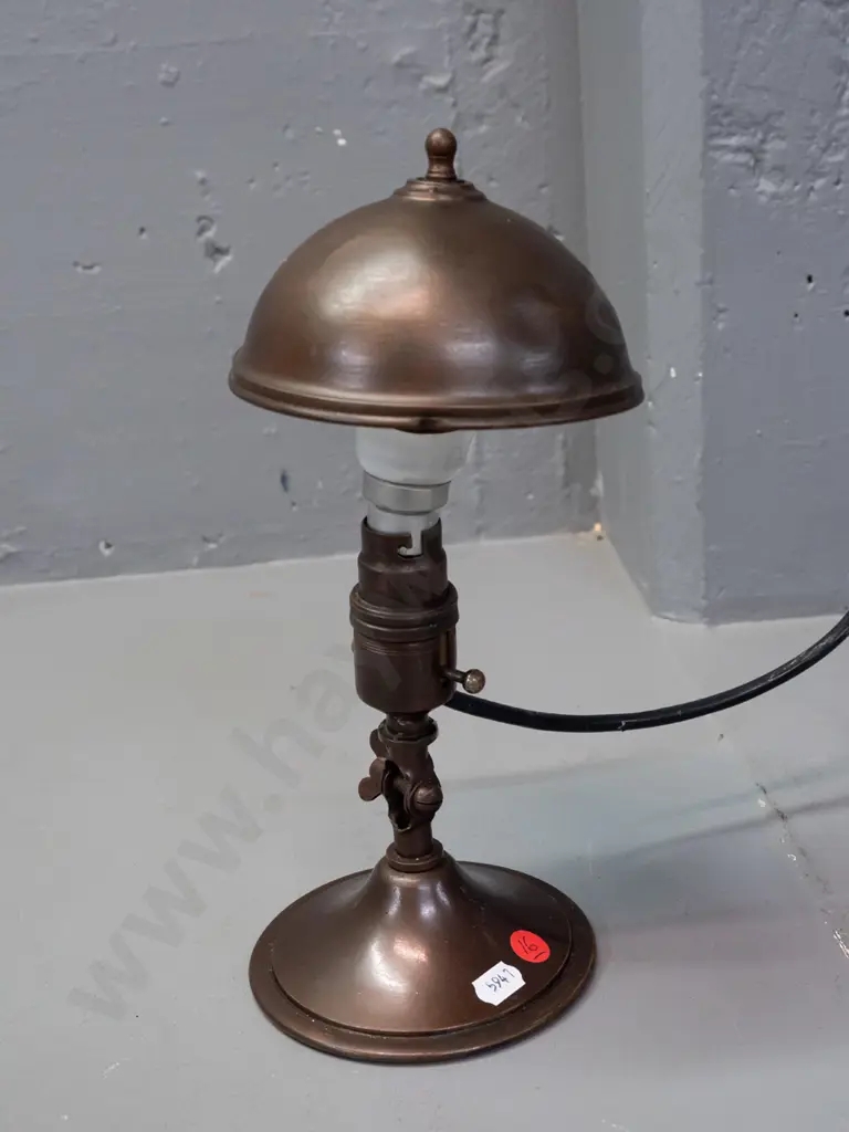 vintage small brass bedside lamp with enamel lined shade that clips onto bulb, "Spersom" markings, clip on base - going. Image 1++