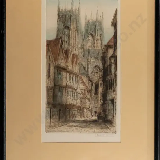 James Alphege Brewer - framed hand coloured etching "York (Petergate)" H245 W120