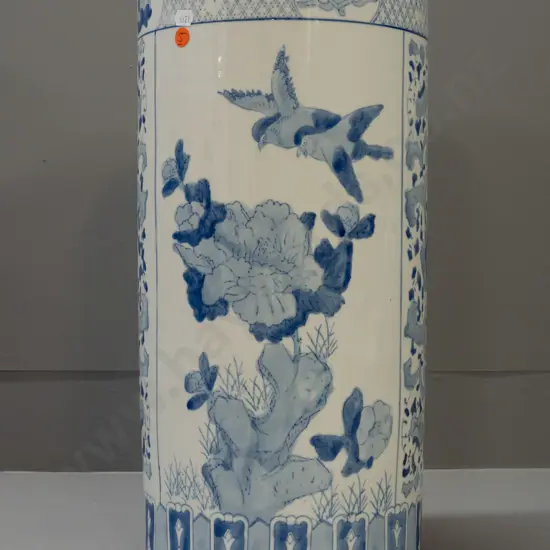 Chinese blue & white umbrella / stick stand with birds and floral decoration H-465 D-220