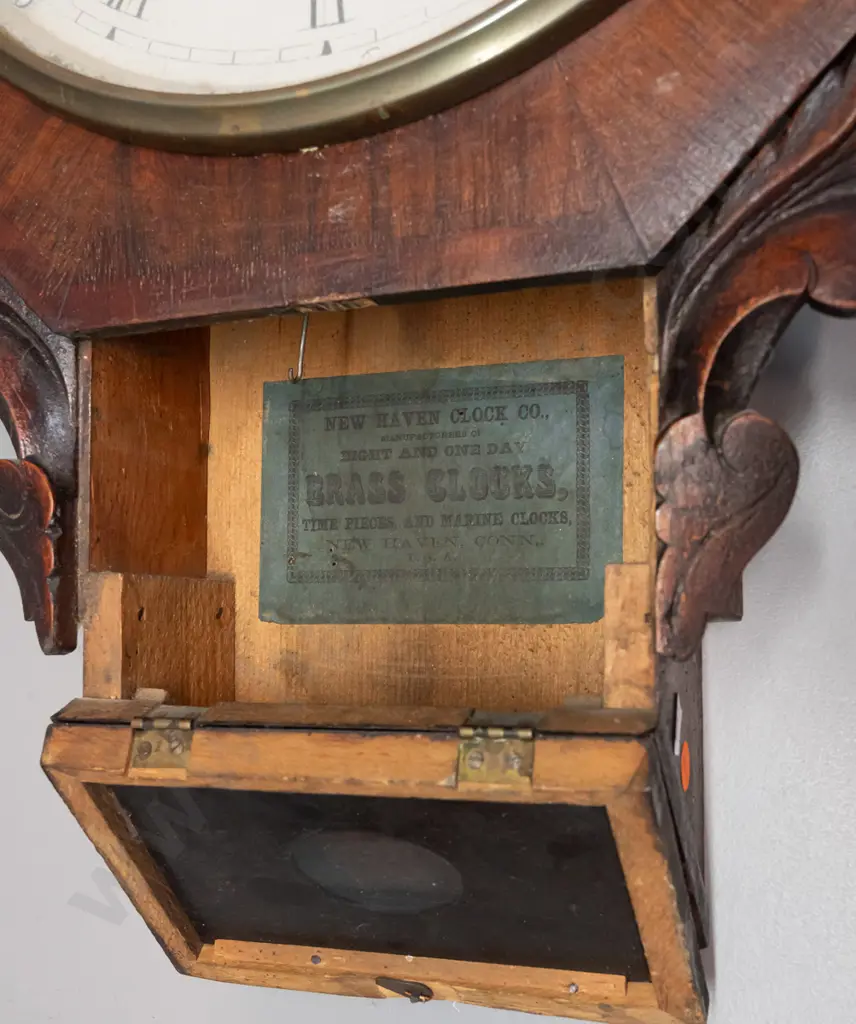 vintage wall hanging clock with octagonal front rosewood veneer case, pull down door over pendulum compartment - marked Image 1++