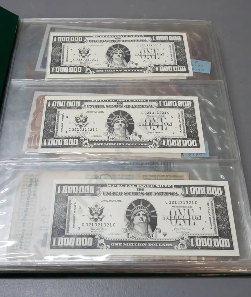 album full of assorted banknotes - a few NZ dollars, otherwise international Image 1++