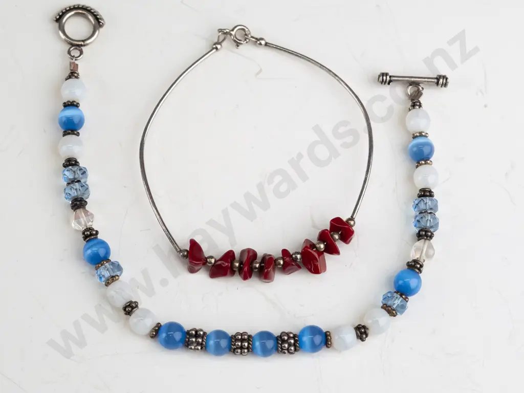 2x sterling silver and  beaded bracelets brown stamped  / blue no mark Image 1++