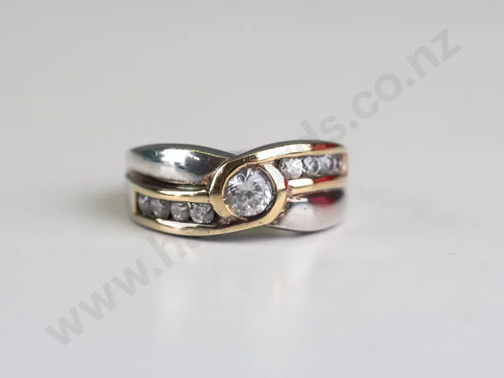 sterling silver crossover cz ring stamped Image 1++