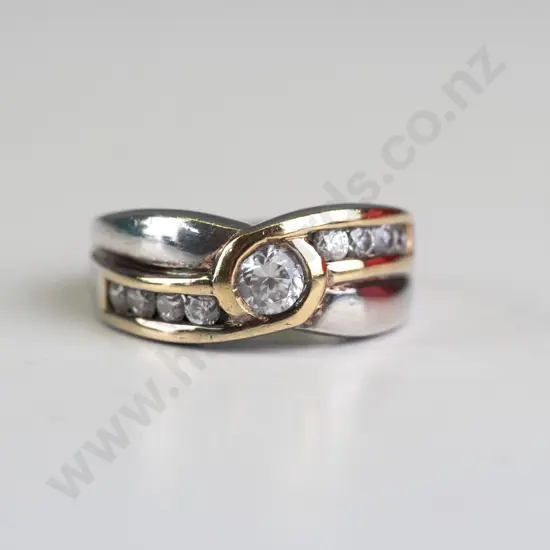 sterling silver crossover cz ring stamped