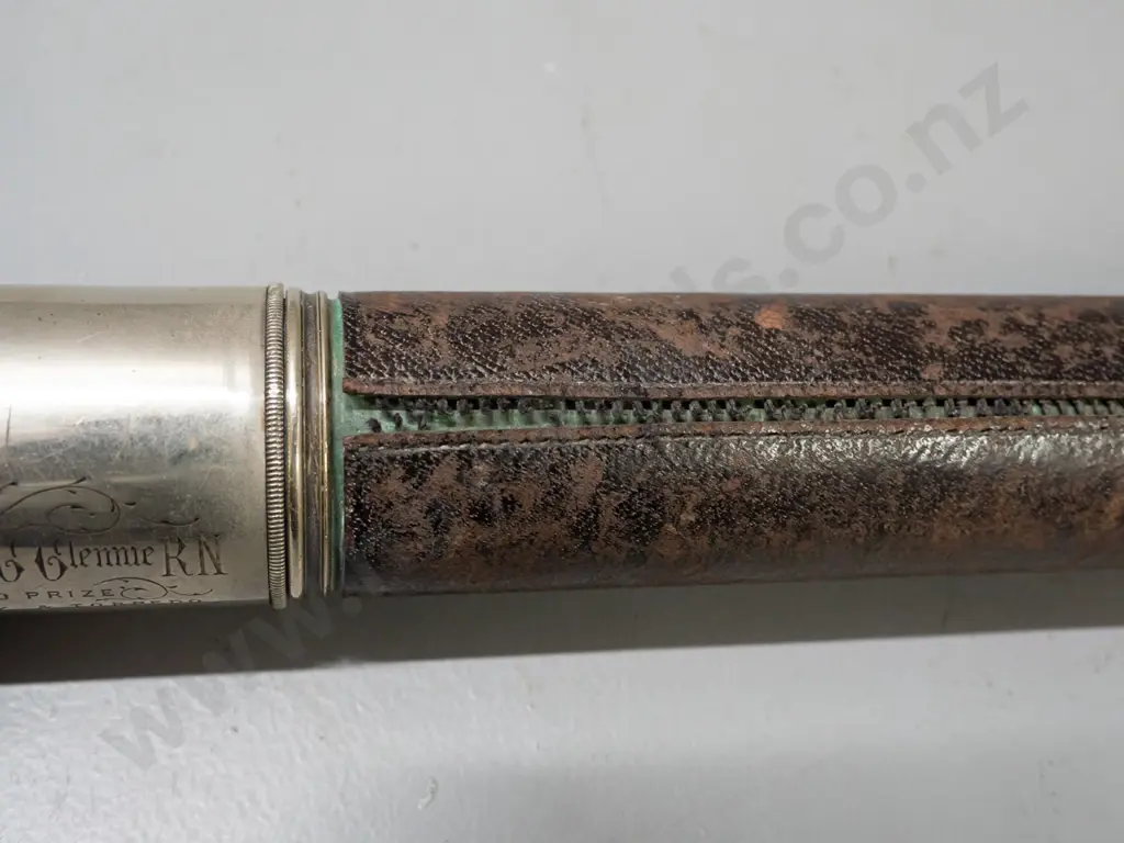 antique Ross London 2-section telescope with ornate 1896-7 prize inscription - some age wear and denting. Closed L-440 Image 1++