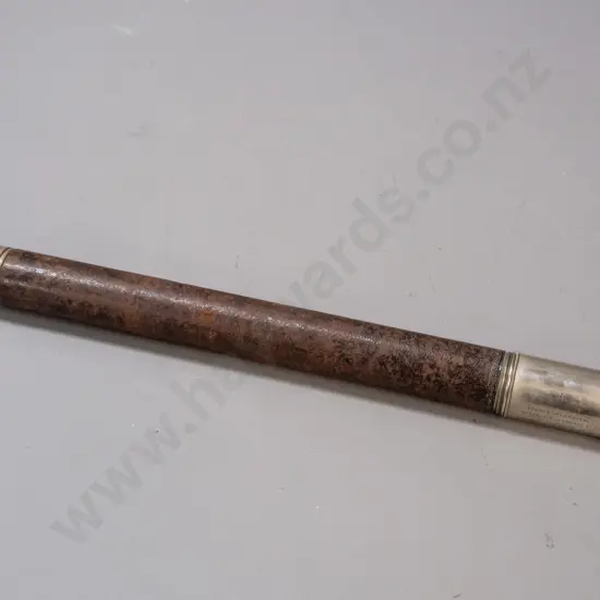 antique Ross London 2-section telescope with ornate 1896-7 prize inscription - some age wear and denting. Closed L-440