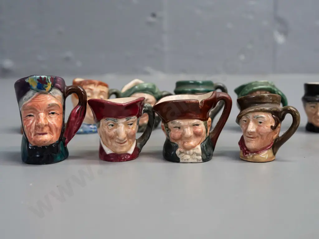12 miniature character jugs, all Royal Doulton except one Sterling England - approx. H-40 Image 1++