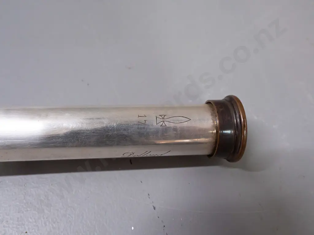 antique telescope with mahogany outer, brass eyepiece, silver plated copper inner sections, engraved Dollond London and Image 1++