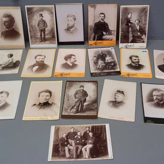 assorted large cartes de visite photographs, most are from Dunedin studios, one Wolverhampton - some have stickers