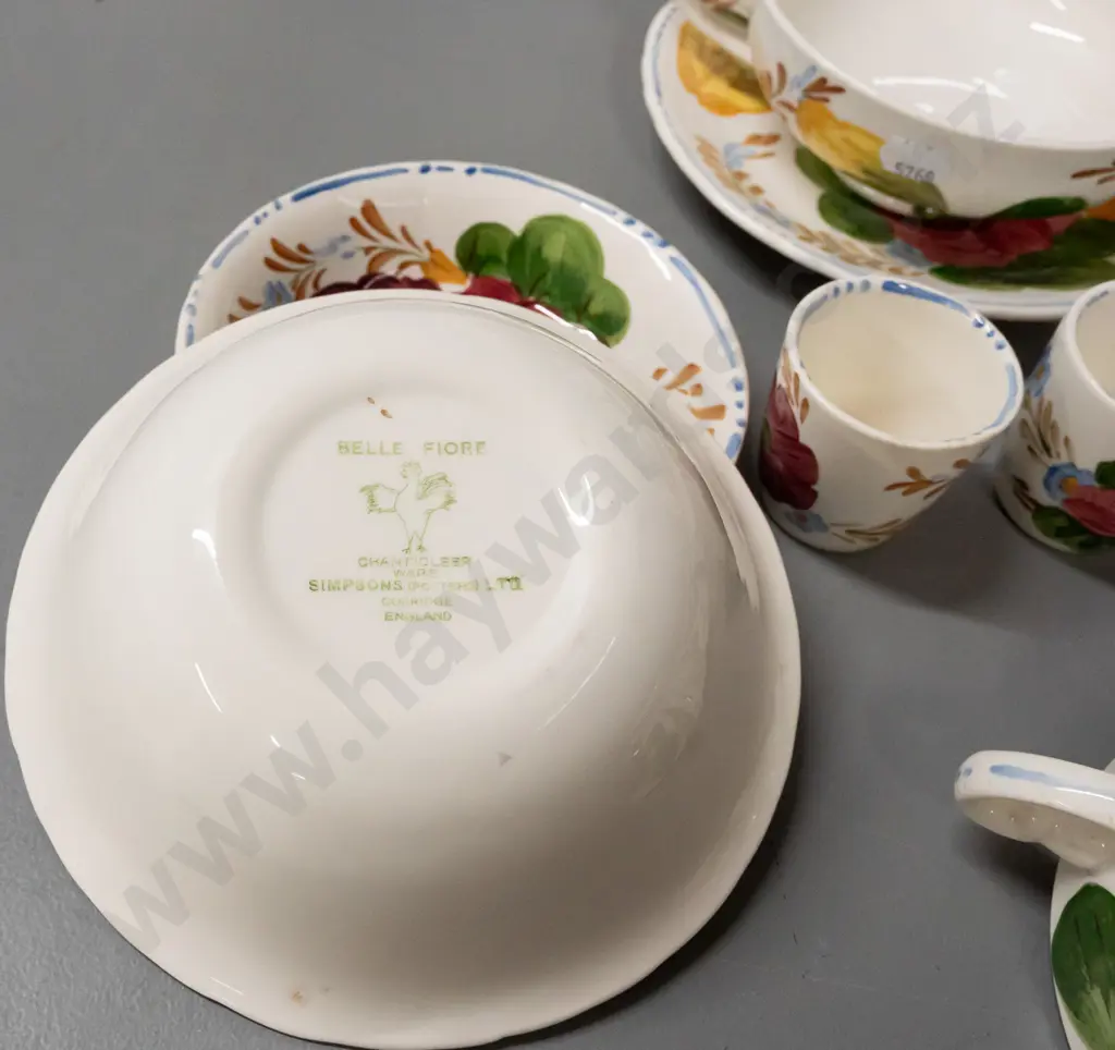 Simpsons Chanticleer / Belle Fiore table ware - 2 dinner plates, 5 soup bowls and saucers, 3 bowls, Image 1++