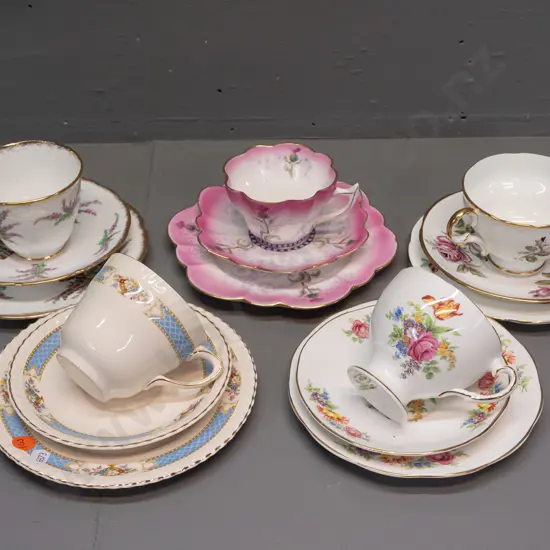5 English china trios - Adderley, Salisbury, Foley, Royal Stafford etc.