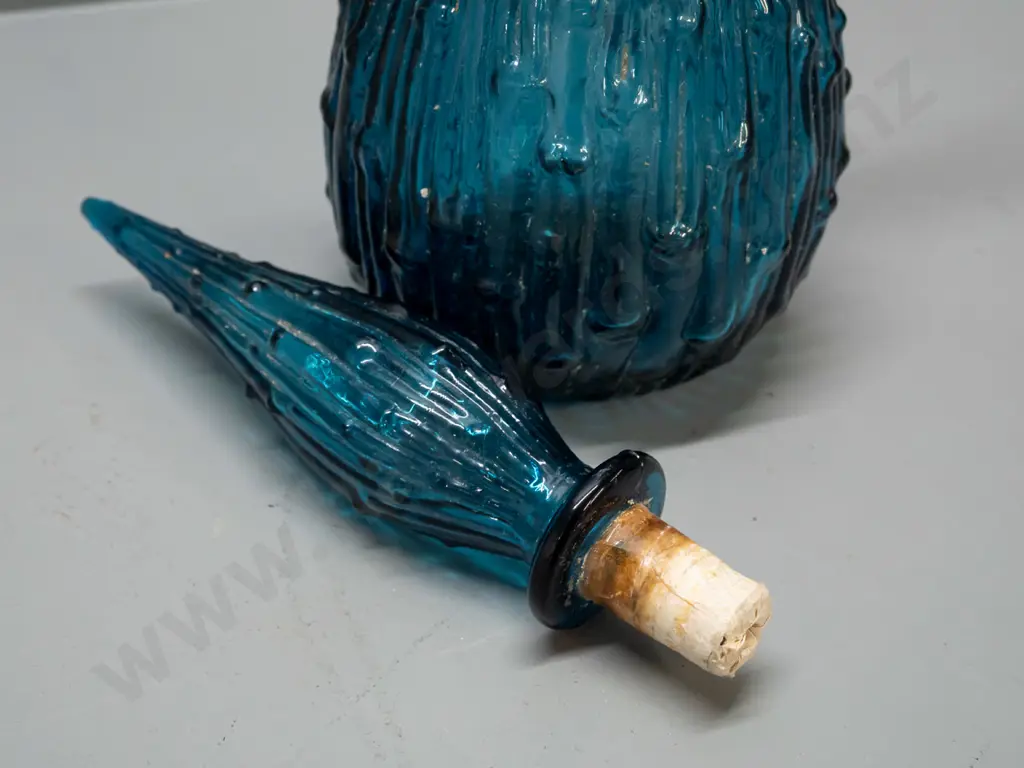 retro blue glass stoppered genie bottle - original plastic liner replaced with tape H-560 Image 1++
