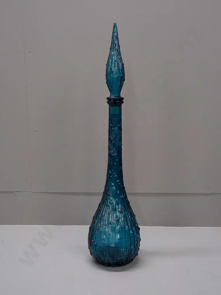 retro blue glass stoppered genie bottle - original plastic liner replaced with tape H-560 Image 1++