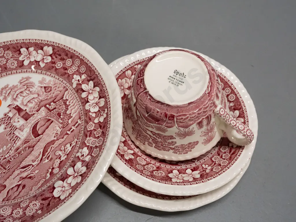 Spode Pink Tower trio and plate D-200 Image 1++