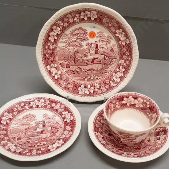Spode Pink Tower trio and plate D-200