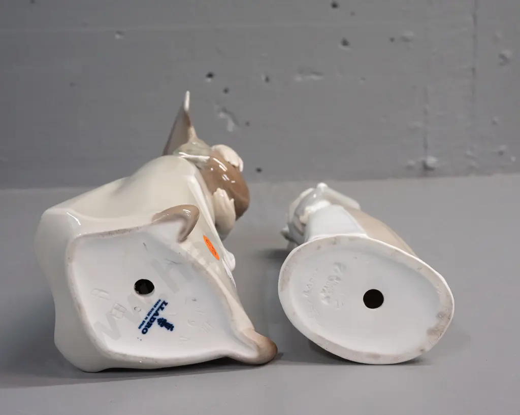 2  Lladro figurines - girl holding a turkey H-265 W-80 and a girl with lamb Image 1++