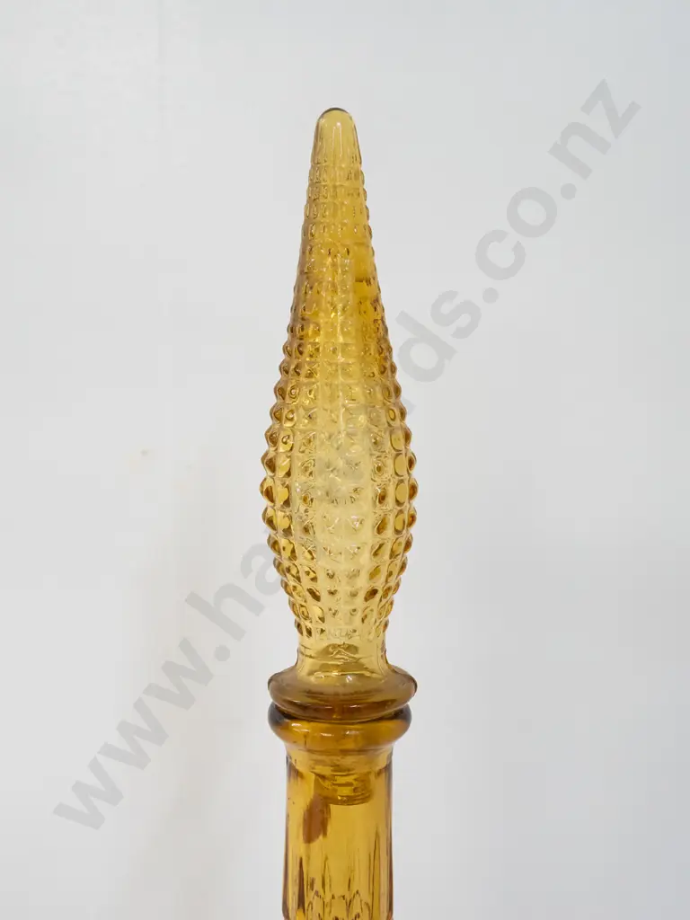 yellow glass genie bottle with hob nail pattern glass, missing stopper nylon inner H550 Image 1++