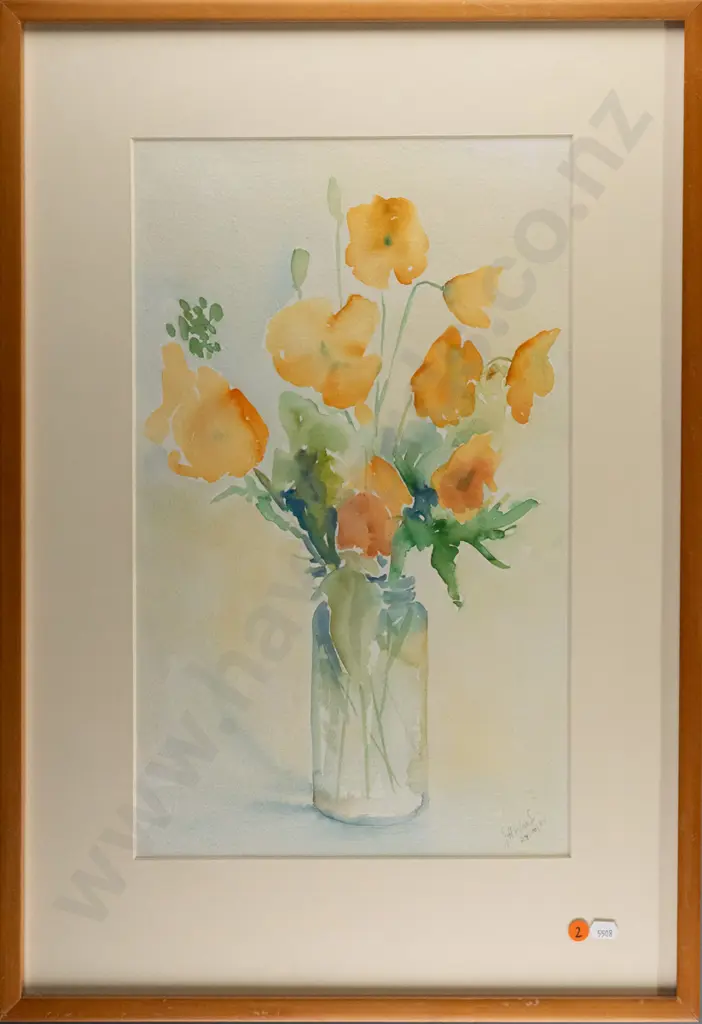 JH Ward '88- framed watercolour - flowers in vase H470 W280 Image 1++