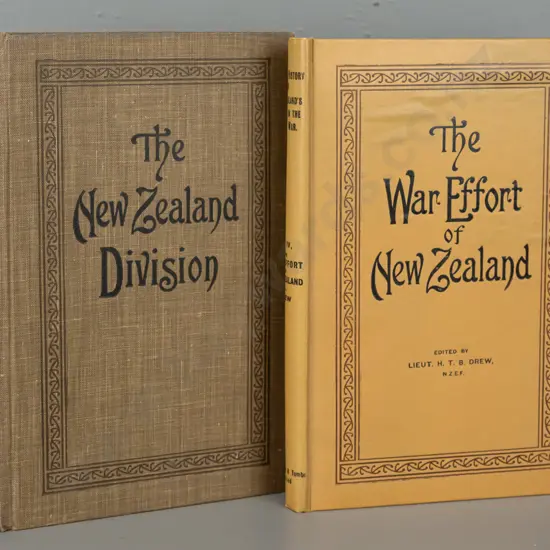2 NZ military histories: The New Zealand Division, pub. 1921 & The War Effort of New Zealand pub. 1923 - minor age wear