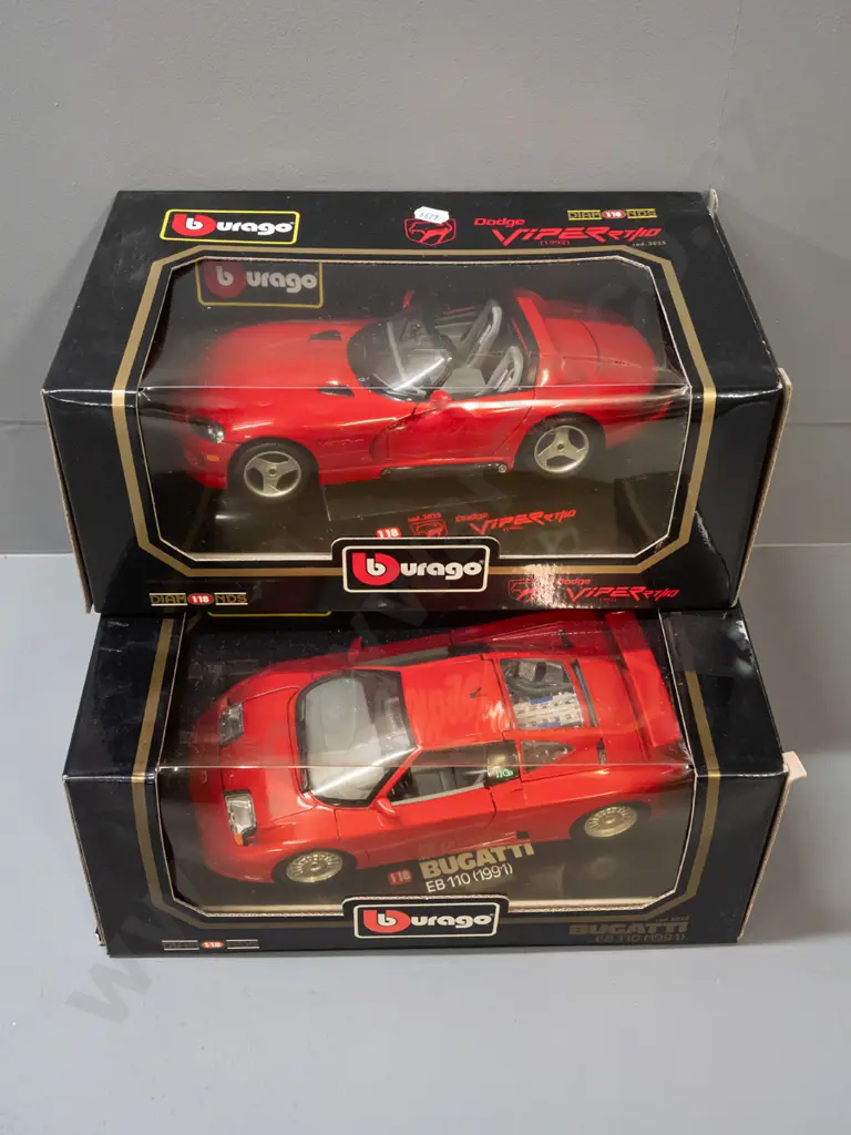 2 Burago 1:18 scale die-cast model cars in original boxes - 1991 Bugatti EB110 & 1992 Dodge Viper RT/10 Image 1++