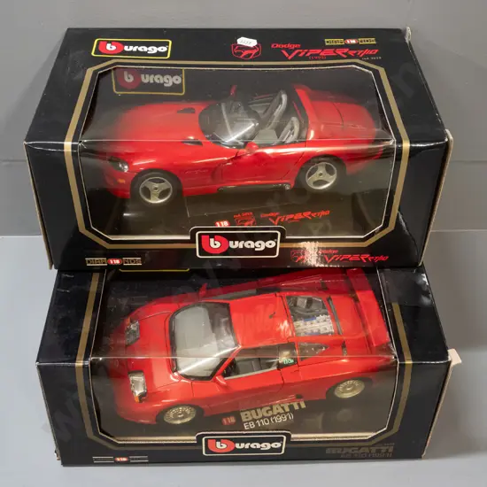 2 Burago 1:18 scale die-cast model cars in original boxes - 1991 Bugatti EB110 & 1992 Dodge Viper RT/10