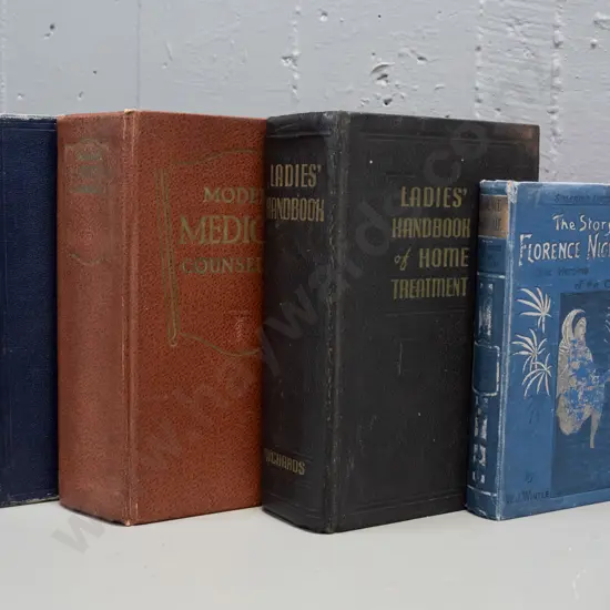 4x vintage medical books; Ladies Handbook of Home Treatment, Modern Medical Counsellor,