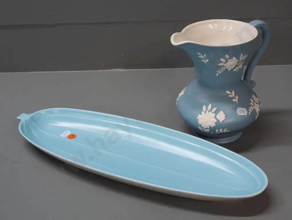 retro Poole sandwich plate L-415 & a Maling jug with embossed floral decoration - some staining inside Image 1++