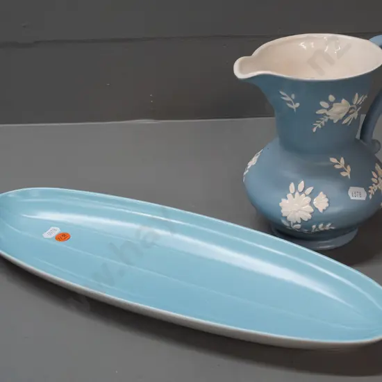 retro Poole sandwich plate L-415 & a Maling jug with embossed floral decoration - some staining inside