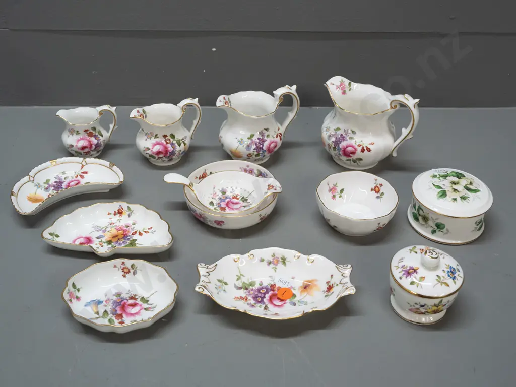 assorted Derby Posies - tea strainer and dish, 5 dishes, 4 jugs in graduated sizes, Hammersley & Countess lidded Image 1++