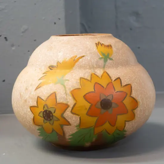 art deco style (Crown Lynn?) floral motif vase marked "38." on base - see photo of base for details. Minor staining.