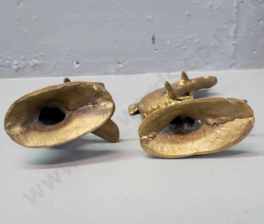 2 cast brass leaping salmon or trout figures, one with finer detail is slightly taller H-190 Image 1++