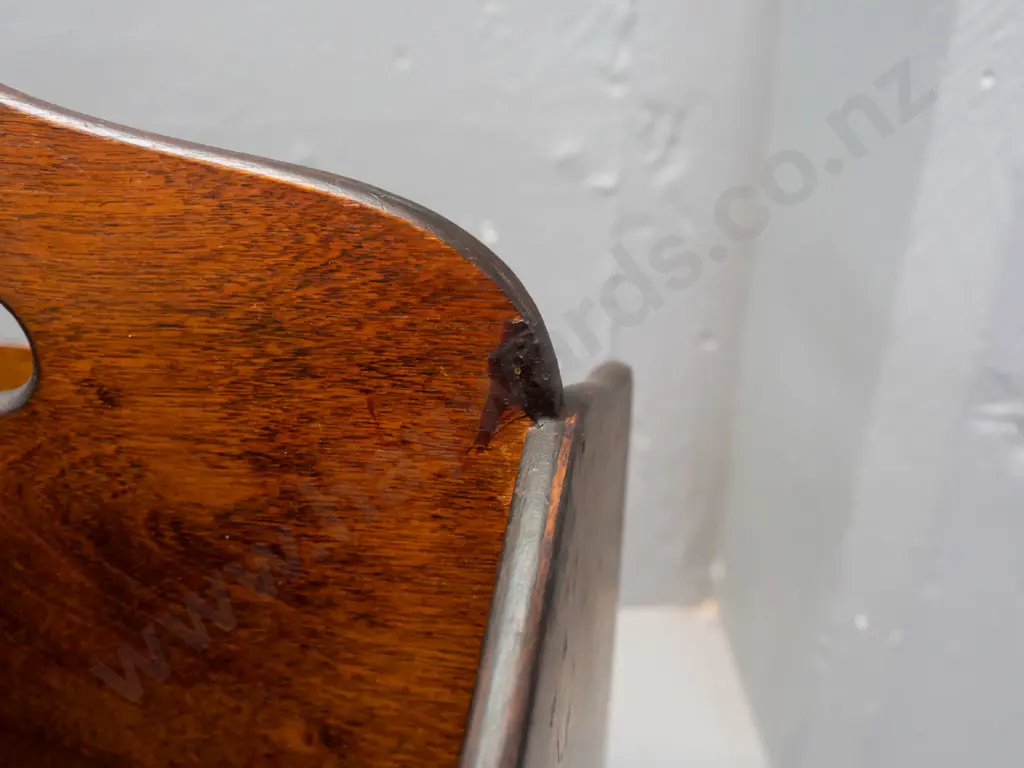 mid-century beech laminate magazine rack with cutout handle - has a chip near handle, some scratches and marks H-440 Image 1++