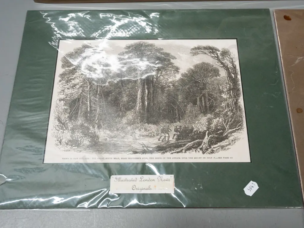 4 mat boards with mounted Illustrated London News illustrations of New Zealand Scenes circa 1864 - largest is H470 W340 Image 1++
