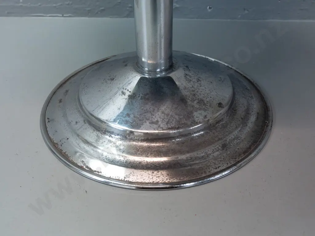 deco round chrome and mottled green formica side table - some pitting to chrome around base H-395 D-385 Image 1++