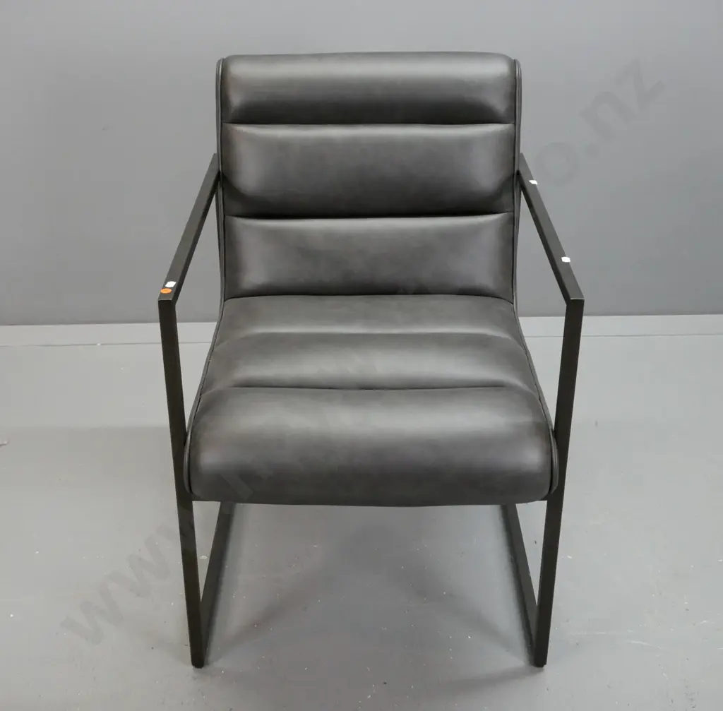 contemporary Thomas Bina design leather upholstered metal framed chair, made for Rochdale Spears Co Ltd. marked Made in Image 1++