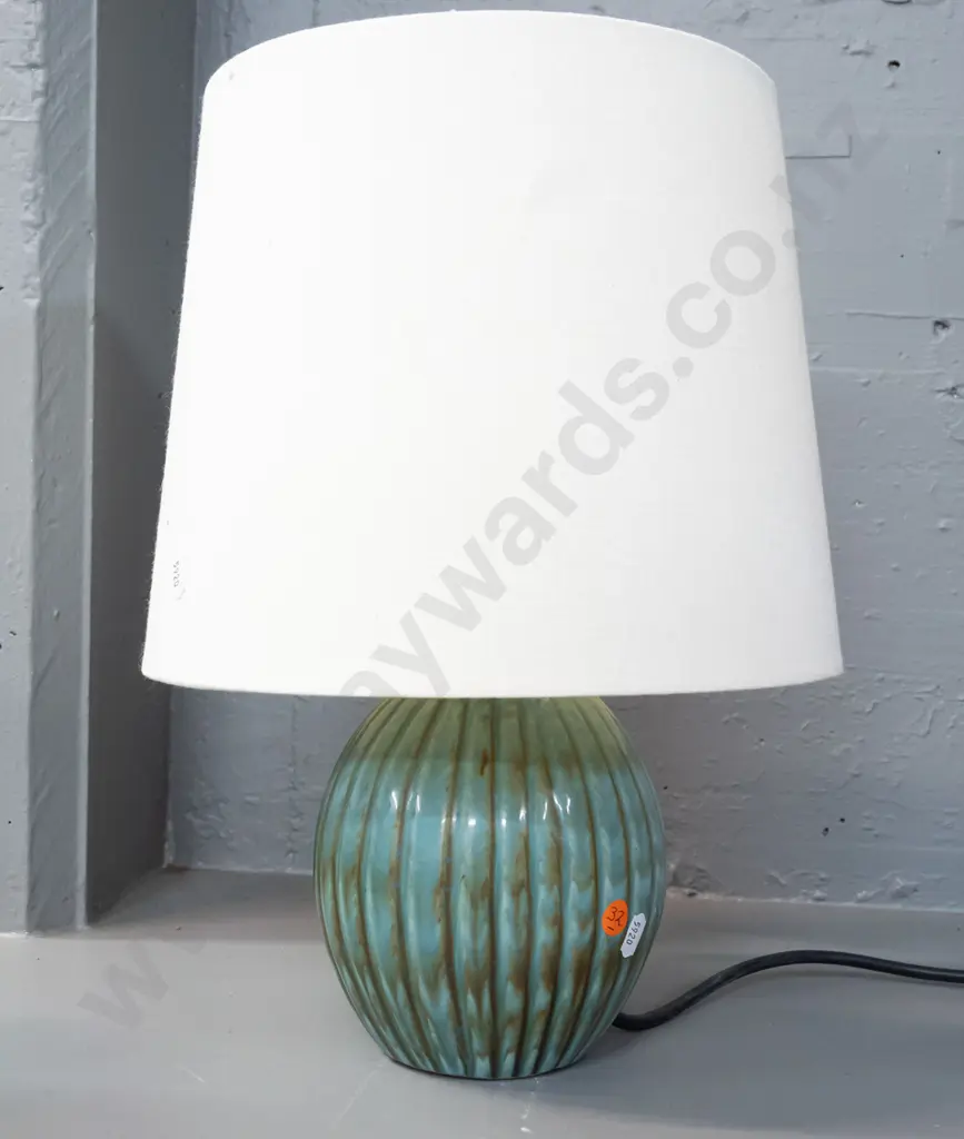 Hanmer pottery ribbed mottled blue and brown glaze table lamp H-380 including shade, base D-140 Image 1++
