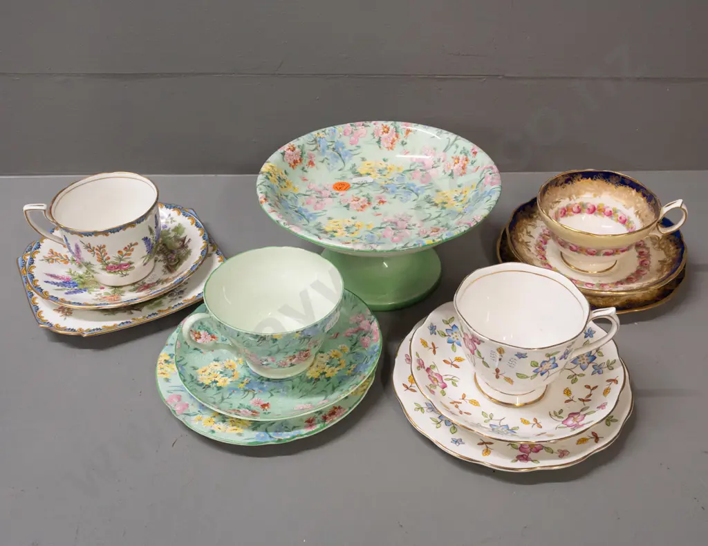 4 trios - Royal Albert, Aynsley, Hammersley and Shelley - and a Shelley comport H-95 D-180 Image 1++