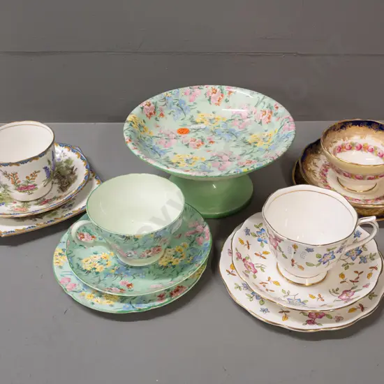 4 trios - Royal Albert, Aynsley, Hammersley and Shelley - and a Shelley comport H-95 D-180